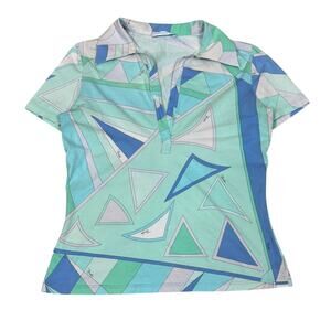 Vintage Emilio Pucci Firenze Geometric V Neck Polo Top Women's 6